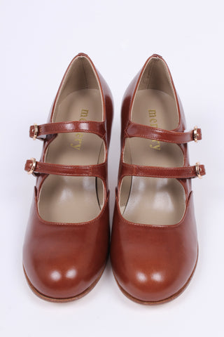 Early 30s pump with two ankle straps - Cognac-brown - Judy