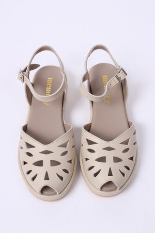 1940s / 50s summer wedge sandals - Cream - Sidse