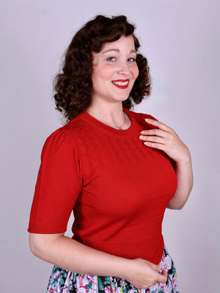 1940s / 1950s style short-sleeved pullover - Red - Sally