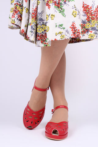 1940s / 50s summer wedge sandals -Red - Sidse