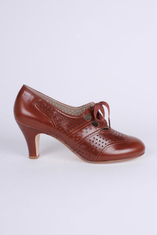 Early 1930s oxford high heels- Cognac Brown - Marie