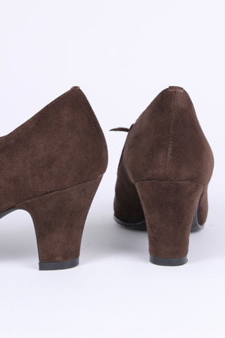 40's vintage style pumps in suede with colored stitches - Brown -  Edith