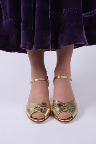 1930s evening shoes with peep toe- gold - Susan