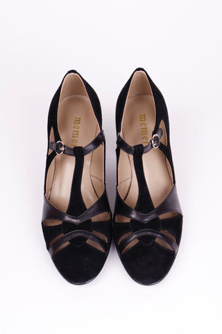 1930s evening shoe with T-strap - Black - Wilma