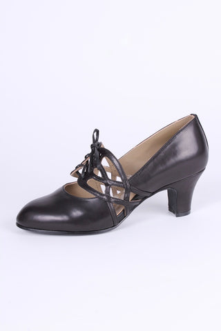 1930s everyday lace-up pumps - Black - Eva