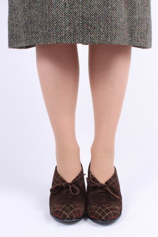 40's vintage style pumps in suede with colored stitches - Brown -  Edith