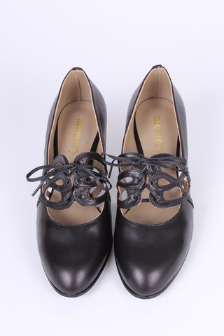 1930s everyday lace-up pumps - Black - Eva