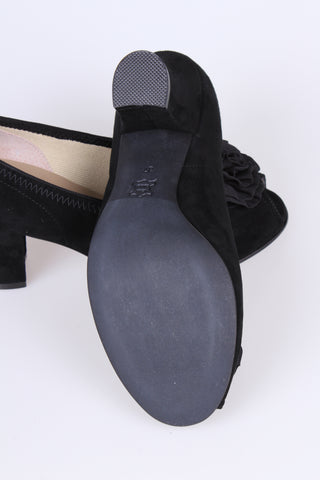 1940s suede pumps with rosette and peep toe - Black - Jean