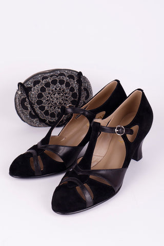 1930s evening shoe with T-strap - Black - Wilma