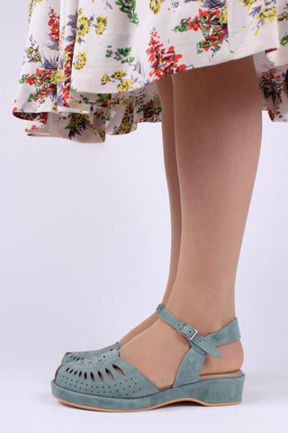 1940s / 50s suede wedge sandals - Dusty Blue - Ella