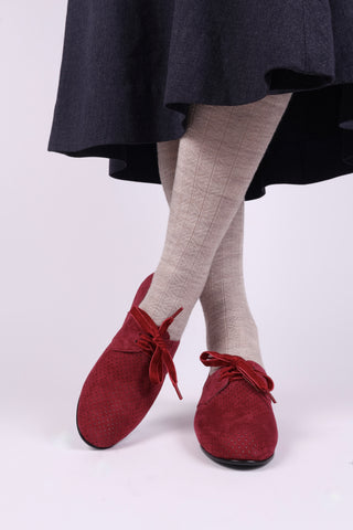 40s vintage style Derby shoes in suede - Low heel - Burgundy red -Esther