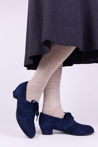 40s Derby shoes in suede - Low heel - Navy Blue - Esther