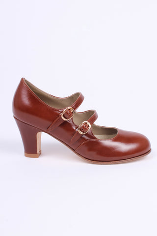 Early 30s pump with two ankle straps - Cognac-brown - Judy