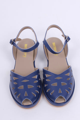 1940s / 50s summer wedge sandals - Navy Blue - Sidse