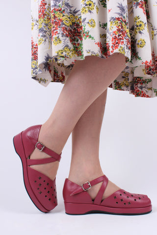 1940s style summer sandals /  wedges - Burgundy / Raspberry - Norma