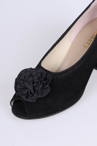 1940s suede pumps with rosette and peep toe - Black - Jean