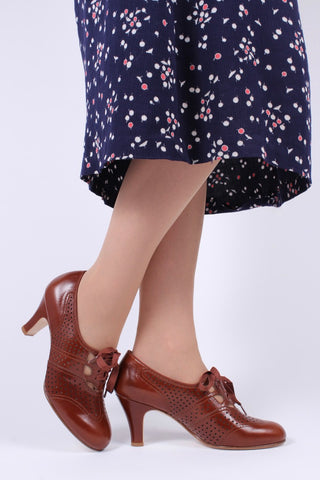 Early 1930s oxford high heels- Cognac Brown - Marie
