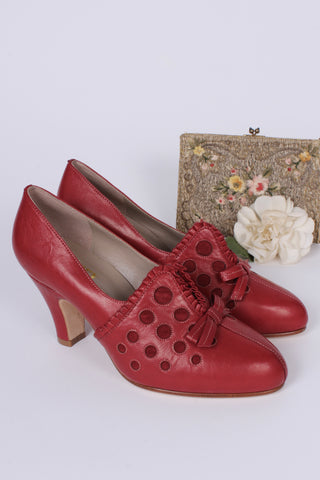 1930s pumps with decorations in suede - red - Stella