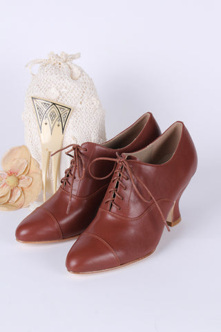 Edwardian Oxford shoe with pompadour heel - 1900 - Brown- Bertha