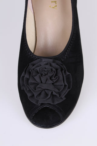 1940s suede pumps with rosette and peep toe - Black - Jean