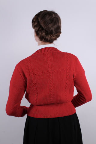 1940s vintage style cardigan - Merino - Red - Vera