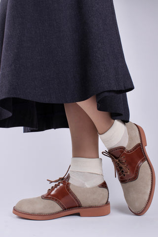 Women's 1950s style oxford saddle shoe  - Cognac/Sand - Elliot
