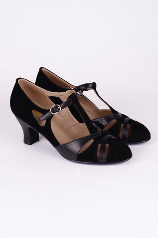 1930s evening shoe with T-strap - Black - Wilma