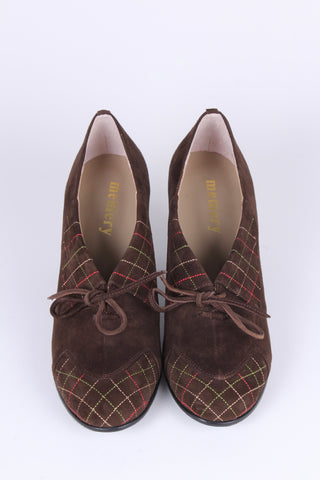 40's vintage style pumps in suede with colored stitches - Brown -  Edith