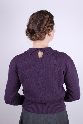 Feminine 1940s vintage style pullover - Merino -  lavender - Gertrud