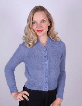 1940s vintage style mohair cardigan - Dusty blue - Lisbeth