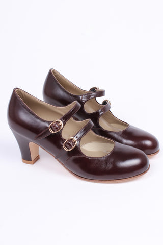 Early 30s pump with double ankle straps - Dark brown - Judy