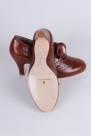 Early 1930s oxford high heels- Cognac Brown - Marie
