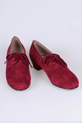 40s vintage style Derby shoes in suede - Low heel - Burgundy red -Esther