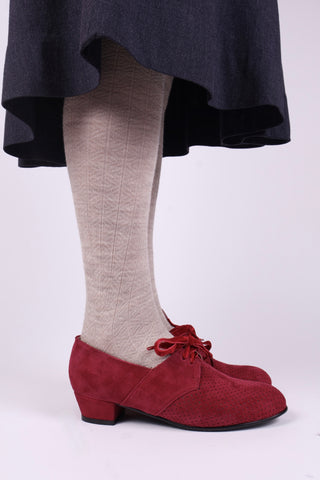 40s vintage style Derby shoes in suede - Low heel - Burgundy red -Esther