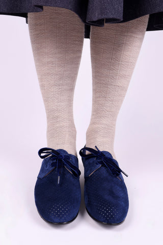 40s Derby shoes in suede - Low heel - Navy Blue - Esther