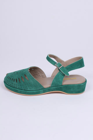 1940s / 50s suede wedge sandals - Green - Ella