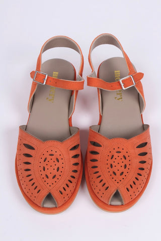 1940s / 50s suede wedge sandals - Apricot - Ella