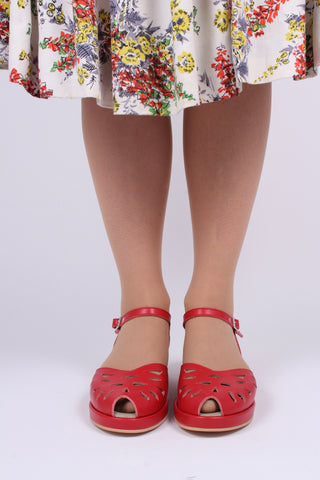 1940s / 50s summer wedge sandals -Red - Sidse