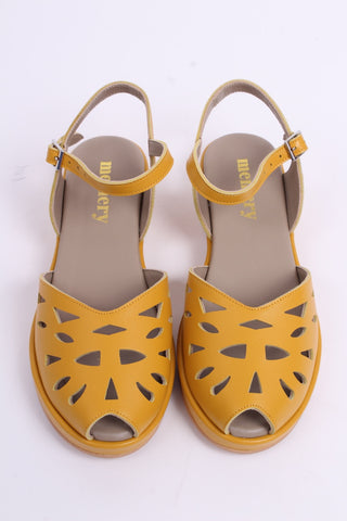 1940s / 50s summer wedge sandals - Yellow - Sidse