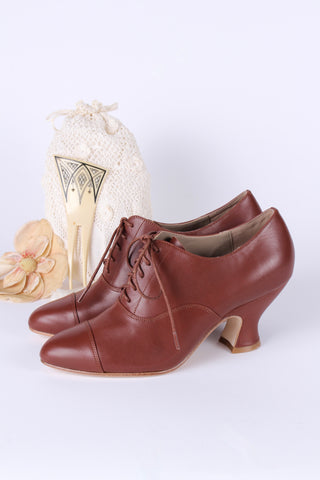 Edwardian Oxford shoe with pompadour heel - 1900 - Brown- Bertha