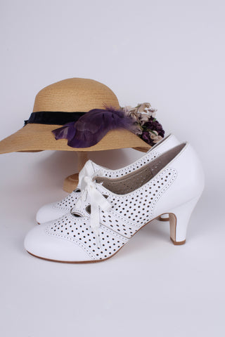 Early 1930s oxford high heels- White - Marie