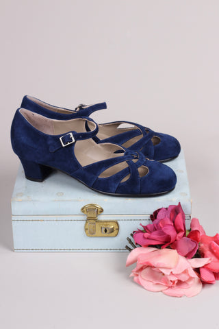 Late 1930s / early 1940s suede shoes - Navy blue- Ida