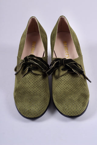 VEGAN shoes - 40s vintage style pumps with shoe lace - Green - Esther