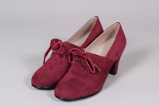 VEGAN shoes - 40s vintage style pumps  with shoe lace - Red - Esther