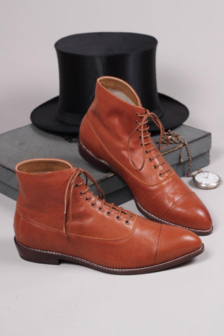 Men's Edwardian 10s - 20s style ankle leather boot - Cognac brown - William