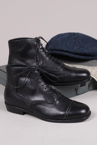 Men's late 20s / 30s style everyday leather ankle boot - Black - Tom