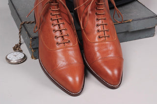 Men's Edwardian 10s - 20s style ankle leather boot - Cognac brown - William