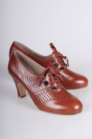 Early 1930s oxford high heels- Cognac Brown - Marie