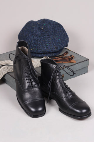 Men's late 20s / 30s style everyday leather ankle boot - Black - Tom