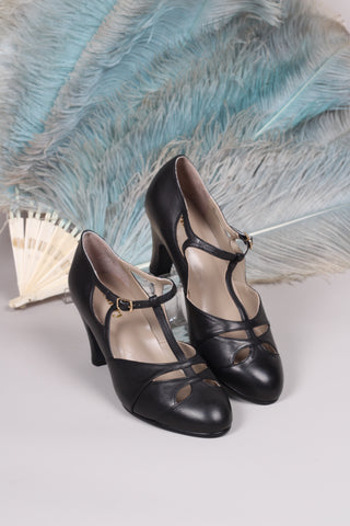30s Art Deco inspired evening sandals - Black - Helen